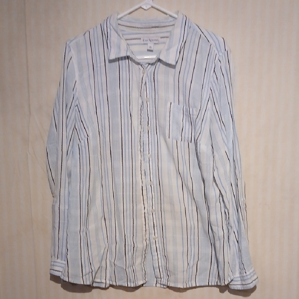 Kim Rogers Blue and White Striped Button-Down Shirt